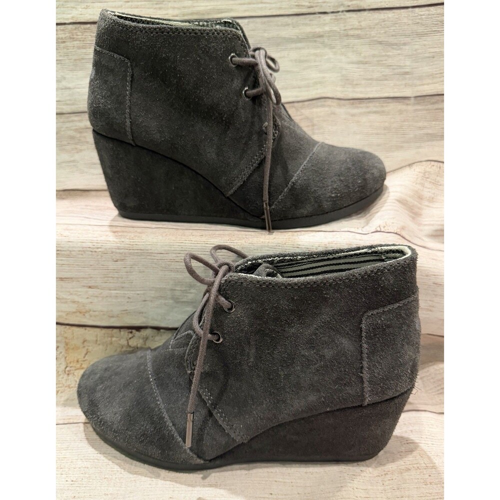 Toms Desert Wedge Ankle Boots Womens 6 Gray Suede Leather Hi Top  300716